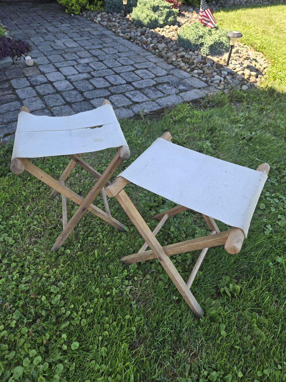 Canvas and Wood Folding Chairs, Pair Of 2
